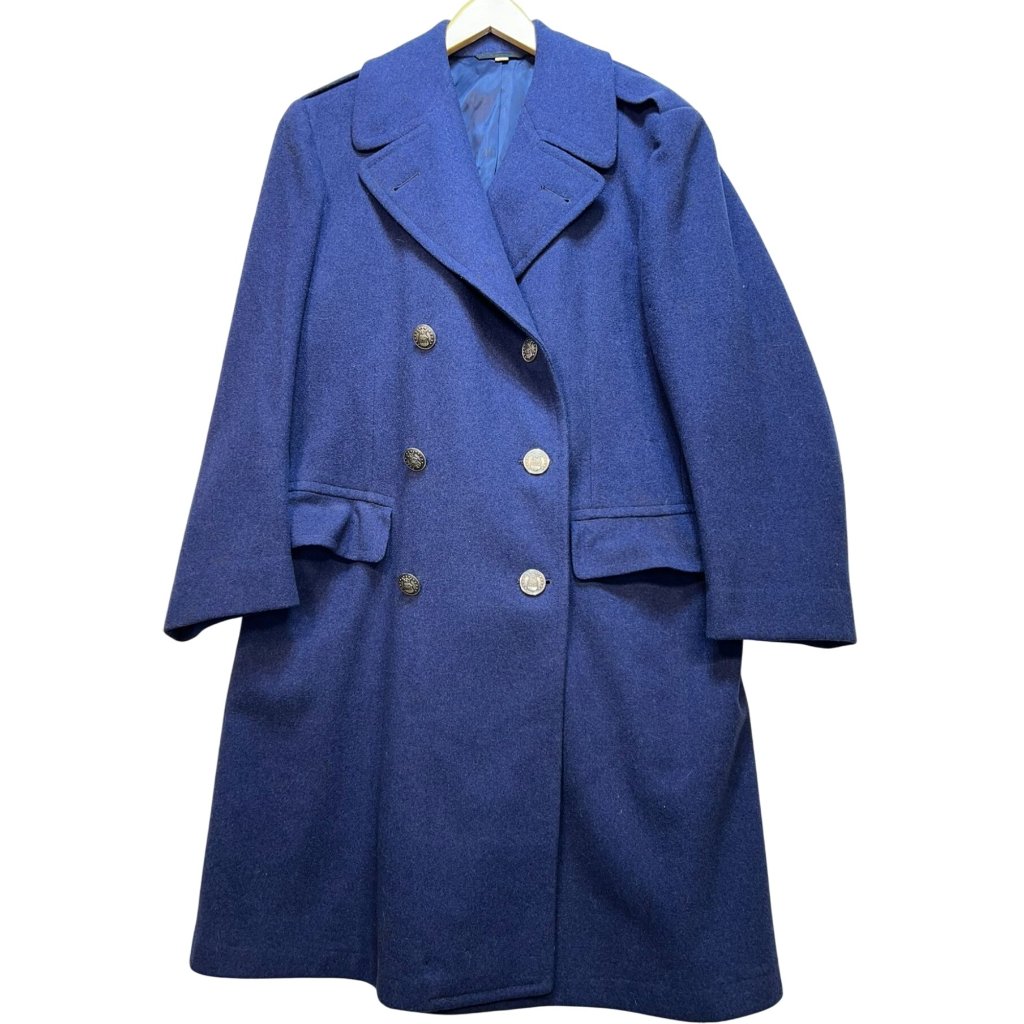 Vintage Men's Military Wool Double Breasted Overcoat Long Sleeve Size 39r Blue